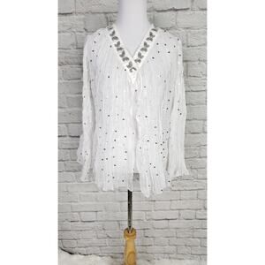 Joseph Ribkoff Sheer White Silver Sequin Jacket Butterfly Sz 4